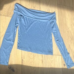Blue Off-Shoulder Long Sleeve Top
